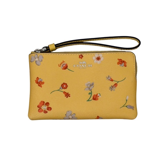 Coach Handbags - Coach Corner Zip Wristlet Yellow Floral Wildflower Leather Clutch Bag 27270